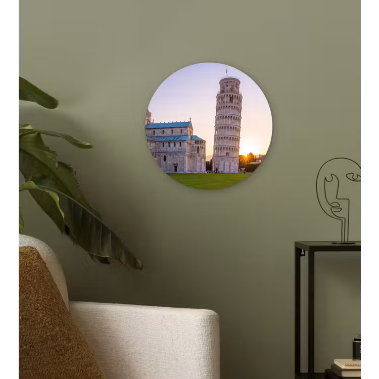 Architectuur - Toren - Pisa - Italië - Zonsondergang Wandcirkel kunststof plaat 5mm dik klein -sfeer3