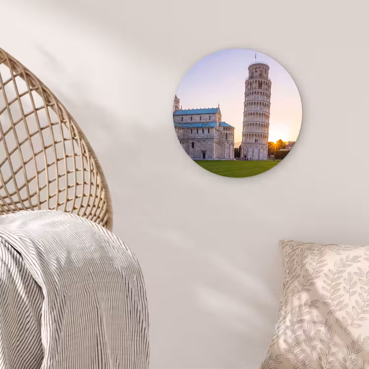 Architectuur - Toren - Pisa - Italië - Zonsondergang Wandcirkel kunststof plaat 5mm dik klein -sfeer5