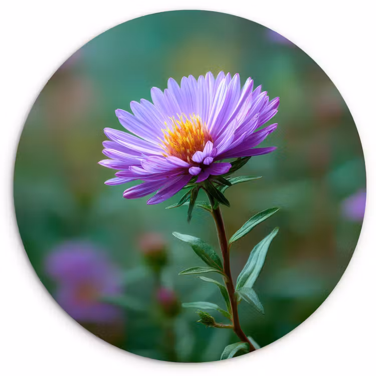 Aster - Paars - Bloem - Blaadjes Wandcirkel kunststof plaat 5mm dik klein -3d