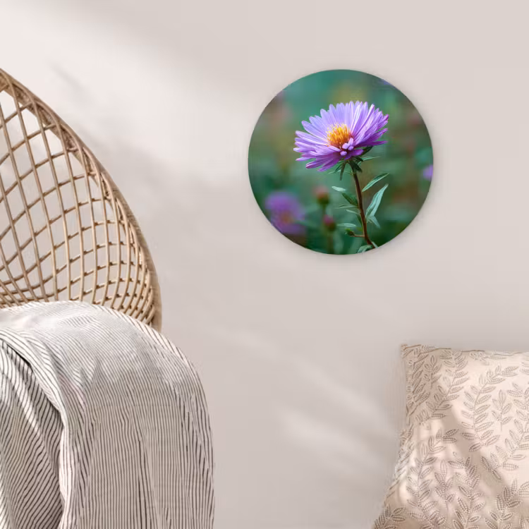 Aster - Paars - Bloem - Blaadjes Wandcirkel kunststof plaat 5mm dik klein -sfeer5