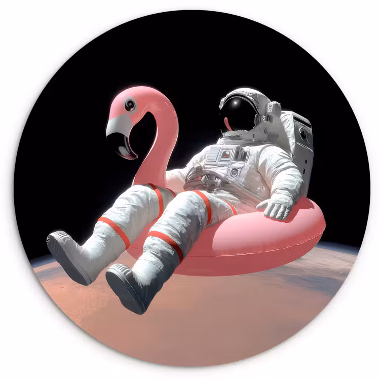 Astronaut - Flamingo - Zwemband - Roze Wandcirkel kunststof plaat 5mm dik klein -3d