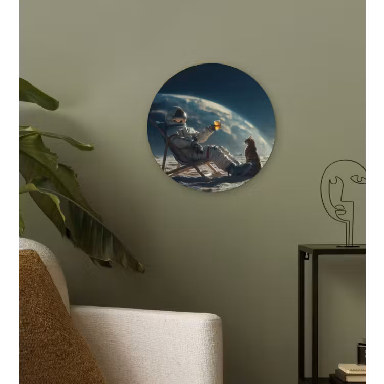 Astronaut - Kat - Glas - Stoel Wandcirkel kunststof plaat 5mm dik klein -sfeer3