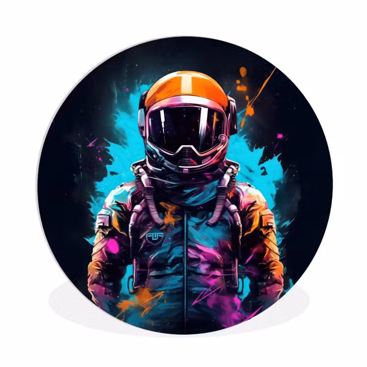 Astronaut - Neon - Gaming - Ruimte Wandcirkel kunststof plaat 5mm dik klein -3d
