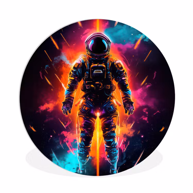 Astronaut - Neon - Gaming - Ruimte Wandcirkel kunststof plaat 5mm dik klein -3d