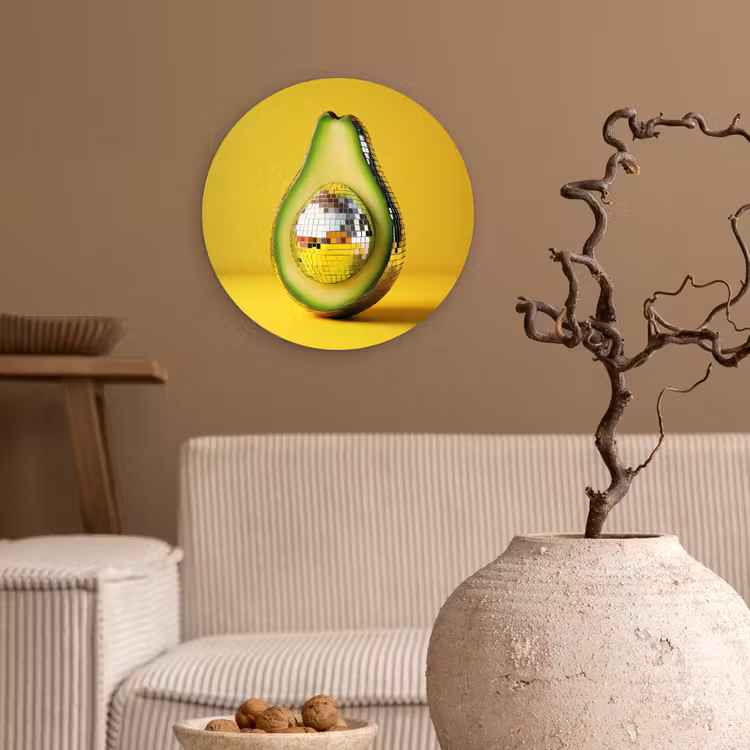 Avocado - Discobal - Geel - Glitter Wandcirkel kunststof plaat 5mm dik klein -sfeer1