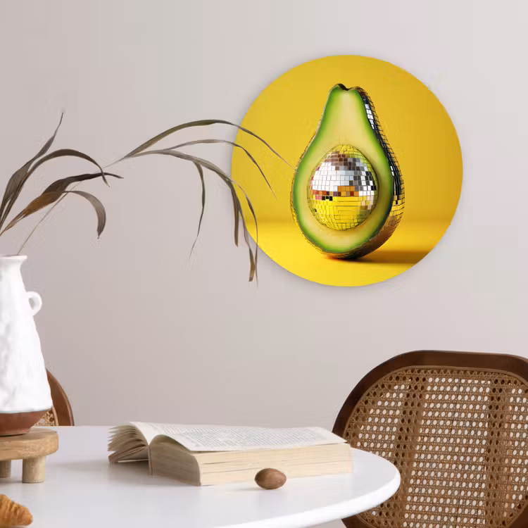 Avocado - Discobal - Geel - Glitter Wandcirkel kunststof plaat 5mm dik klein -sfeer4