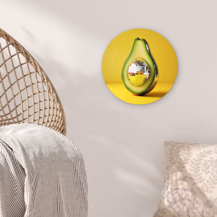 Avocado - Discobal - Geel - Glitter Wandcirkel kunststof plaat 5mm dik klein -sfeer5