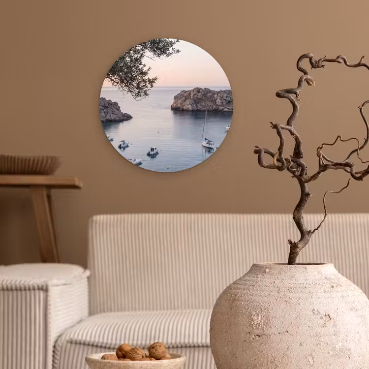 Muurcirkel - Baai - boten - zonsondergang - Baai - boten - zonsondergang Wandcirkel kunststof plaat 5mm dik klein