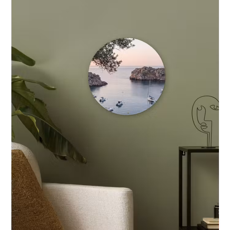 Muurcirkel - Baai - boten - zonsondergang - Baai - boten - zonsondergang Wandcirkel kunststof plaat 5mm dik klein