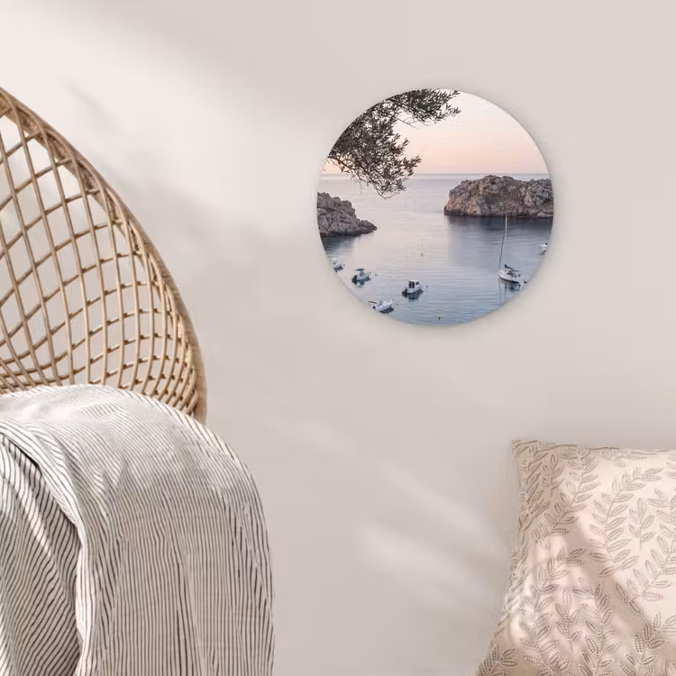 Muurcirkel - Baai - boten - zonsondergang - Baai - boten - zonsondergang Wandcirkel kunststof plaat 5mm dik klein