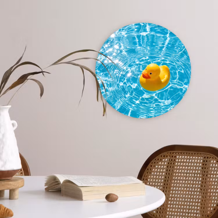Badeend - Dobberen - Blauw Wandcirkel kunststof plaat 5mm dik klein -sfeer4