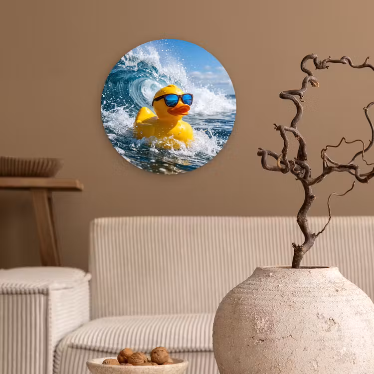 Badeend - Stoer - Golven Wandcirkel kunststof plaat 5mm dik klein -sfeer1