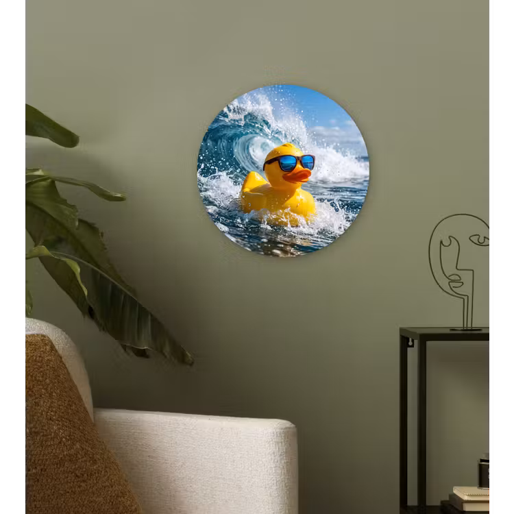Badeend - Stoer - Golven Wandcirkel kunststof plaat 5mm dik klein -sfeer3