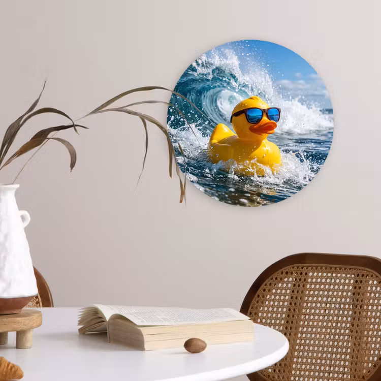 Badeend - Stoer - Golven Wandcirkel kunststof plaat 5mm dik klein -sfeer4