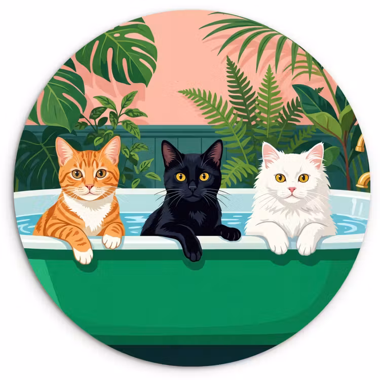 Badkamer - Kattenparade - Kleurrijk Wandcirkel kunststof plaat 5mm dik klein -3d
