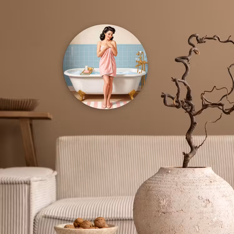 Badkamer - Vrouw - Roze Wandcirkel kunststof plaat 5mm dik klein -sfeer1