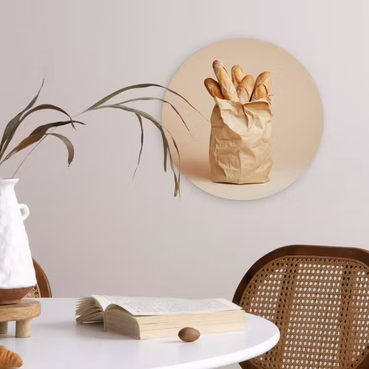 Baguette - Brood - Stokbrood - Beige Wandcirkel kunststof plaat 5mm dik klein -sfeer4
