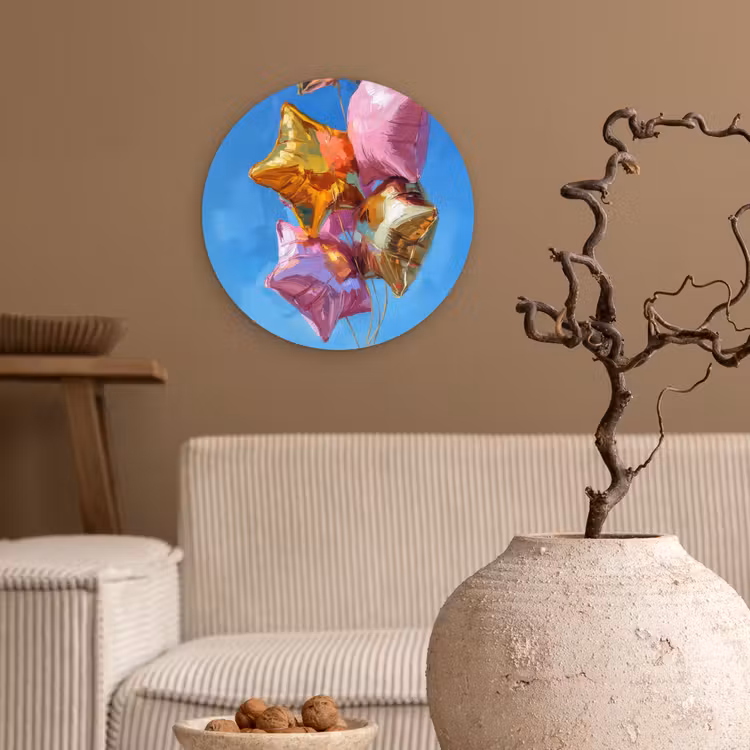 Ballonnen - Goud - Stervorm - Roze Wandcirkel kunststof plaat 5mm dik klein -sfeer1