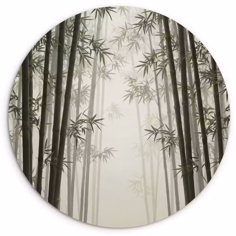 Bamboe - Bos - Mist - Natuur Wandcirkel kunststof plaat 5mm dik klein -3d