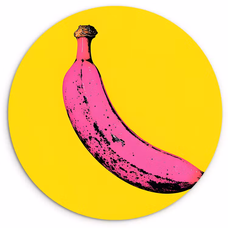 Banaan - Grafisch - Geel Wandcirkel kunststof plaat 5mm dik klein -3d