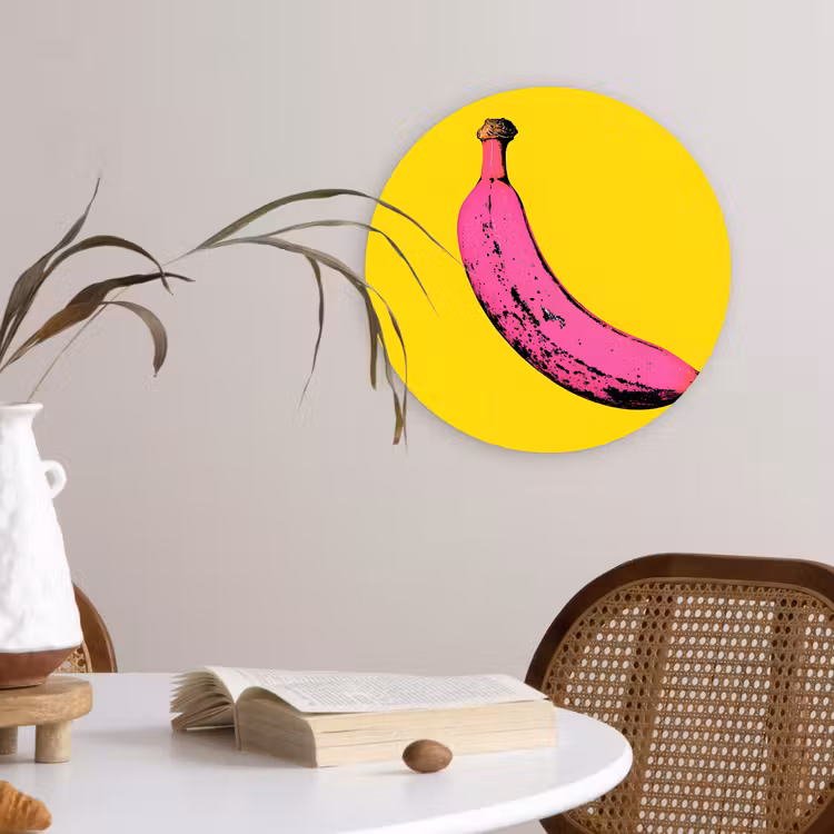 Banaan - Grafisch - Geel Wandcirkel kunststof plaat 5mm dik klein -sfeer4