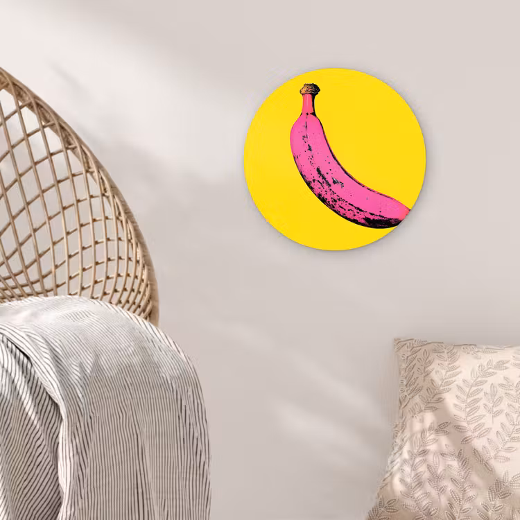 Banaan - Grafisch - Geel Wandcirkel kunststof plaat 5mm dik klein -sfeer5