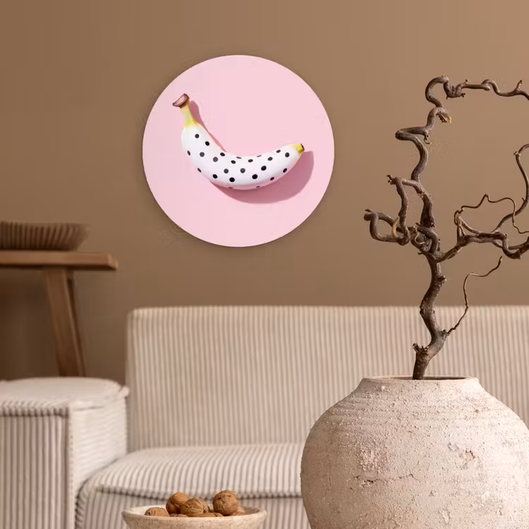 Banaan - Stippen - roze Wandcirkel kunststof plaat 5mm dik klein -sfeer1