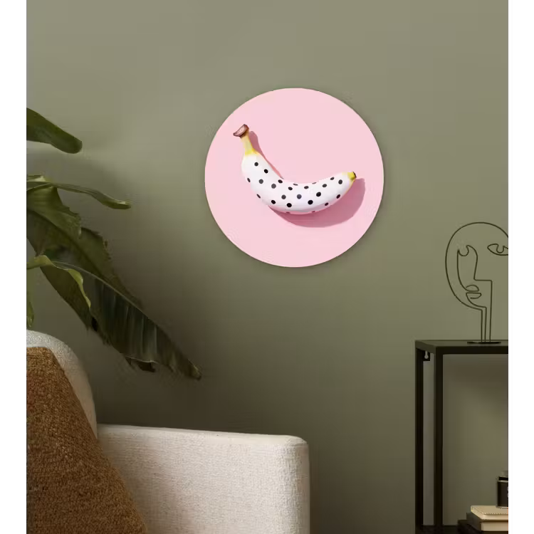Banaan - Stippen - roze Wandcirkel kunststof plaat 5mm dik klein -sfeer3