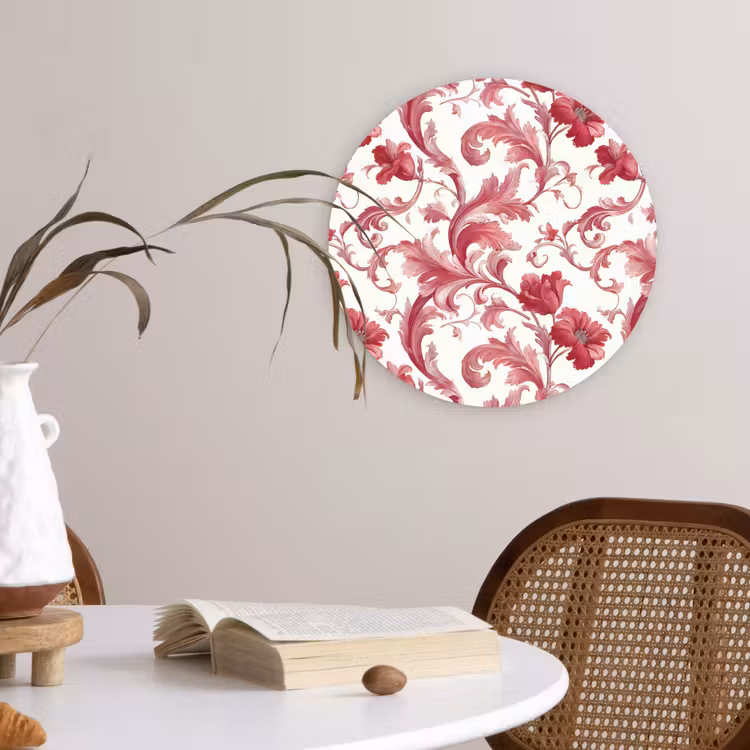 Barok - Patroon - Rood Wandcirkel kunststof plaat 5mm dik klein 188 -sfeer4