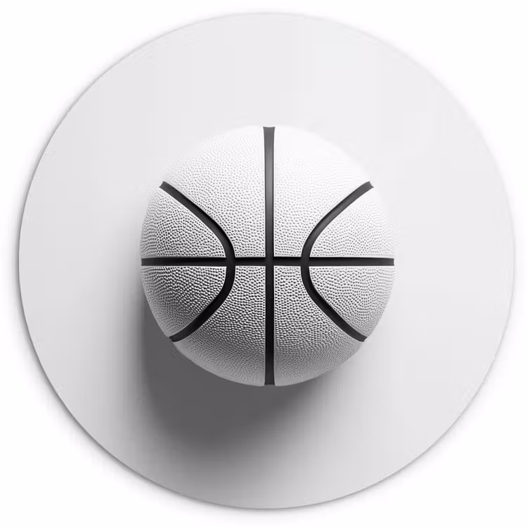 Basketbal - Wit - Schaduw - Lijnen Wandcirkel kunststof plaat 5mm dik klein -3d