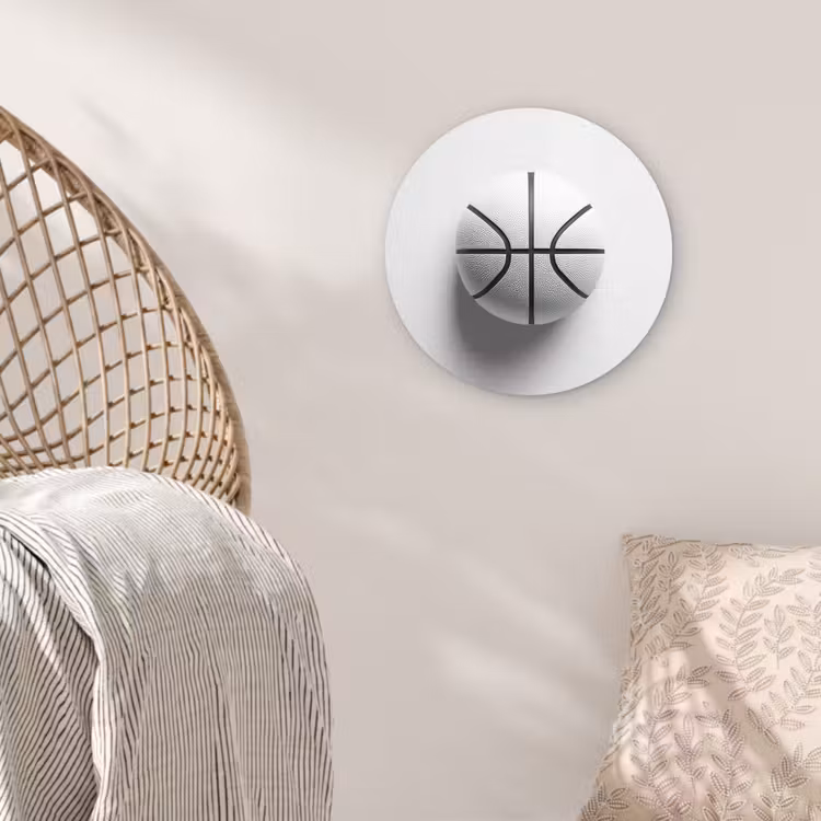 Basketbal - Wit - Schaduw - Lijnen Wandcirkel kunststof plaat 5mm dik klein -sfeer5