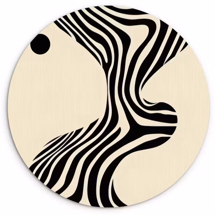 Beige - Lijnen - Golvend -  Abstract Wandcirkel kunststof plaat 5mm dik klein -3d