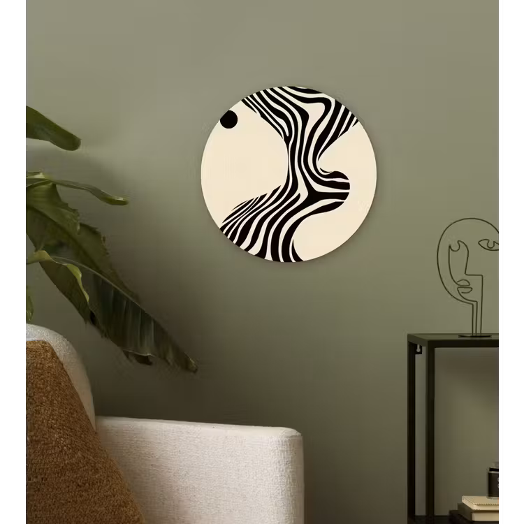 Beige - Lijnen - Golvend -  Abstract Wandcirkel kunststof plaat 5mm dik klein -sfeer3
