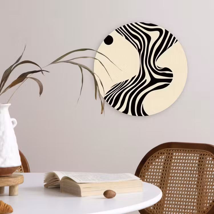 Beige - Lijnen - Golvend -  Abstract Wandcirkel kunststof plaat 5mm dik klein -sfeer4