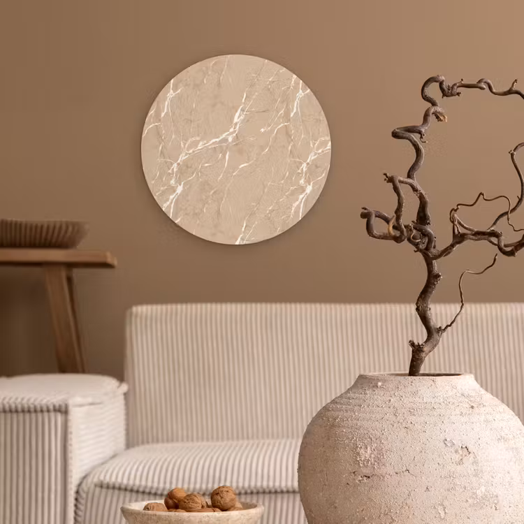 Beige - Marmer - Organisch - Wit Wandcirkel kunststof plaat 5mm dik klein 188 -sfeer1
