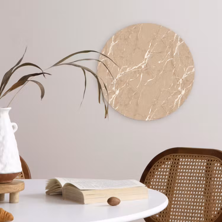 Beige - Marmer - Organisch - Wit Wandcirkel kunststof plaat 5mm dik klein 188 -sfeer4