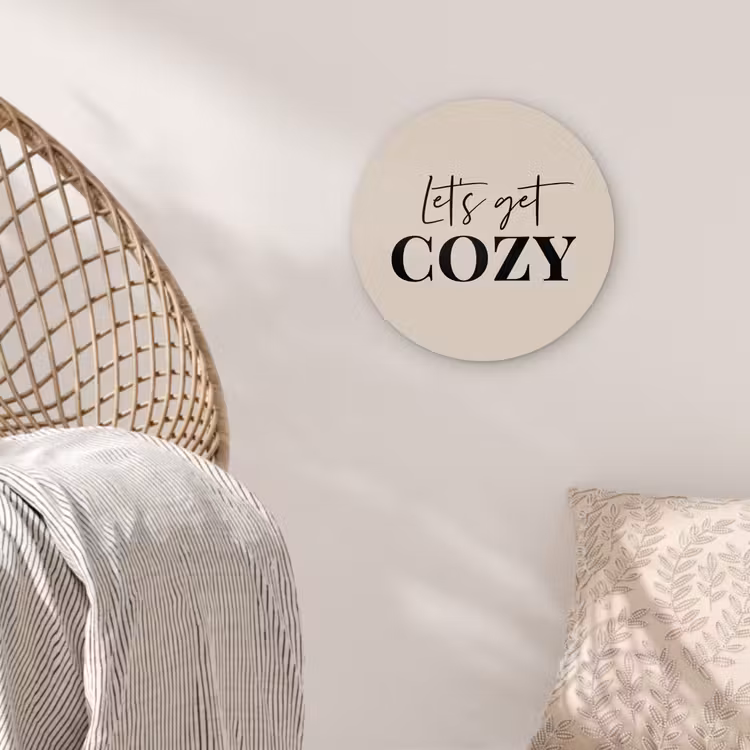 Beige - Winter - Quote - Cozy Wandcirkel kunststof plaat 5mm dik klein -sfeer5