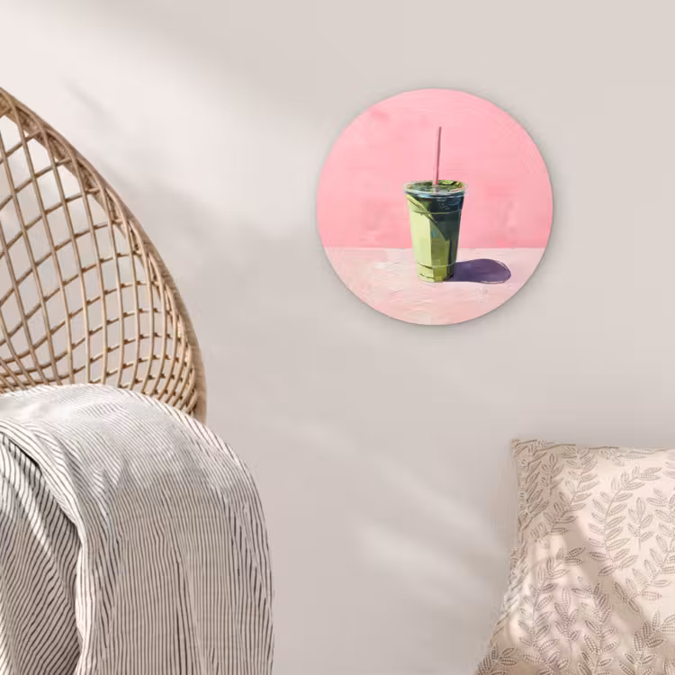 Beker - Rietje - Minimalistisch - Groen Wandcirkel kunststof plaat 5mm dik klein -sfeer5