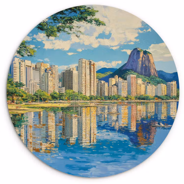 Berg - Skyline - Strand - Water Wandcirkel kunststof plaat 5mm dik klein -3d