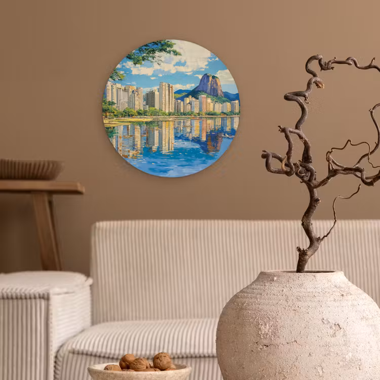 Berg - Skyline - Strand - Water Wandcirkel kunststof plaat 5mm dik klein -sfeer1
