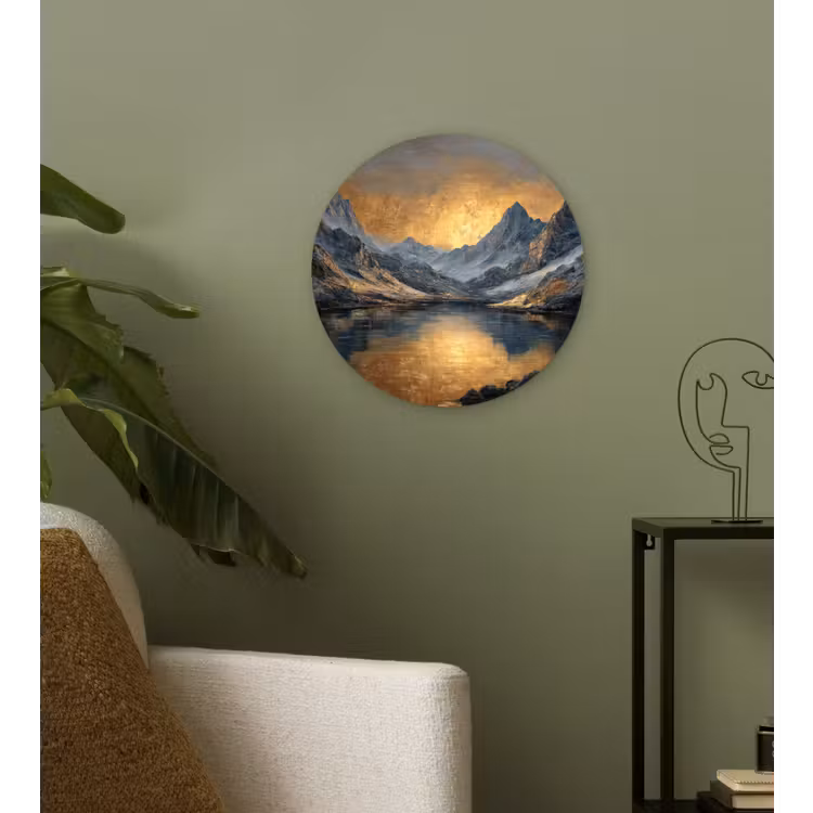 Berglandschap met Gouden Zonsondergang Wandcirkel kunststof plaat 5mm dik klein -sfeer3