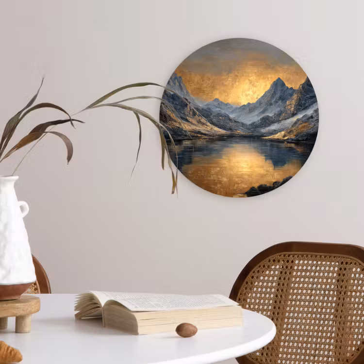 Berglandschap met Gouden Zonsondergang Wandcirkel kunststof plaat 5mm dik klein -sfeer4