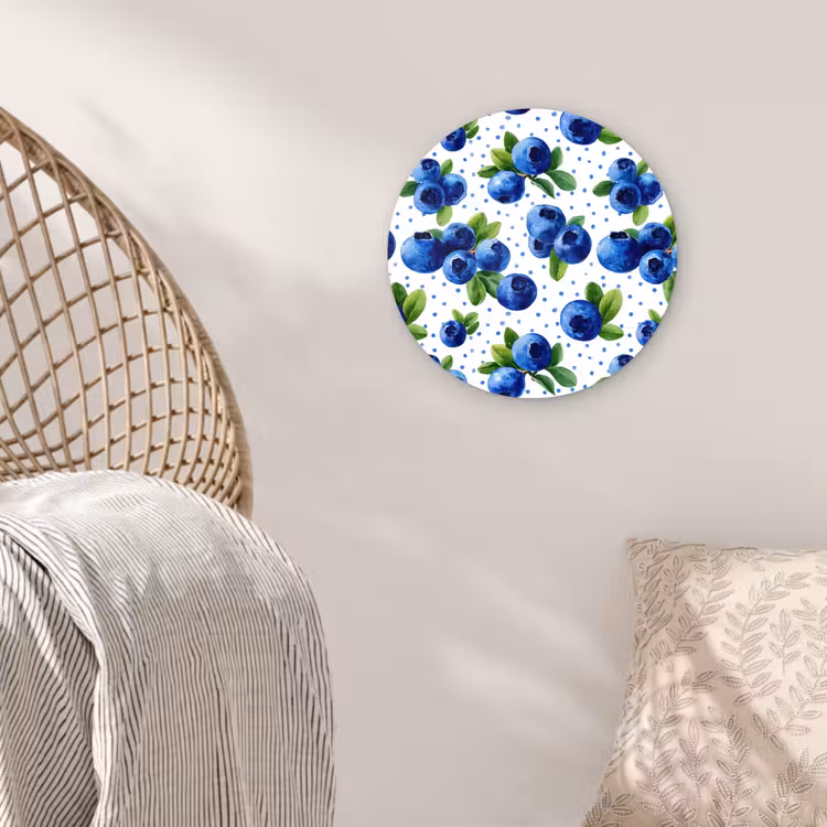 Bessen - Patroon - Blauw Wandcirkel kunststof plaat 5mm dik klein 188 -sfeer5