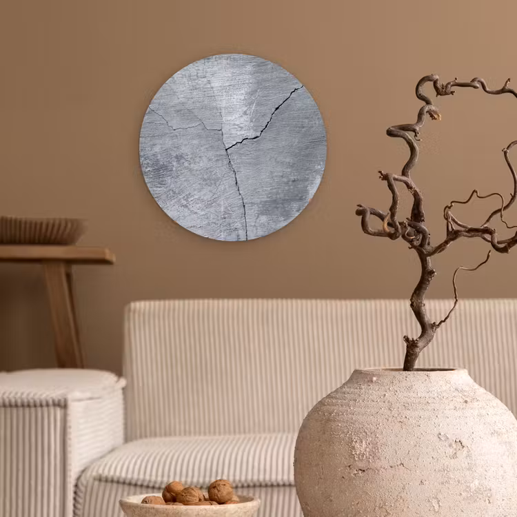 Beton - Grijs - Scheur Wandcirkel kunststof plaat 5mm dik klein -sfeer1