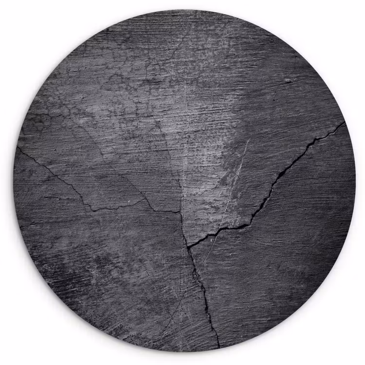 Beton - Zwart - Scheur Wandcirkel kunststof plaat 5mm dik klein -3d
