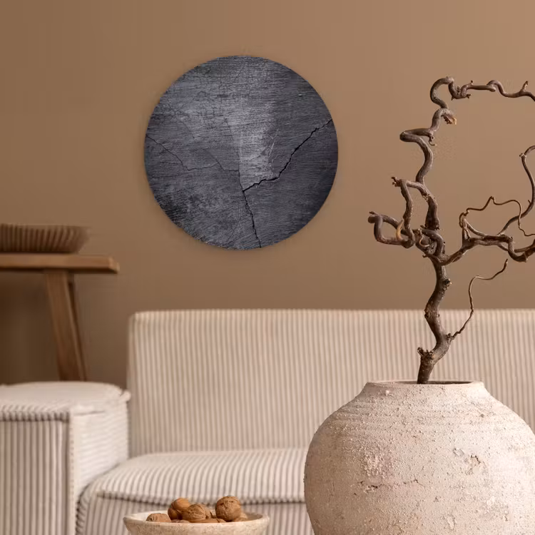 Beton - Zwart - Scheur Wandcirkel kunststof plaat 5mm dik klein -sfeer1