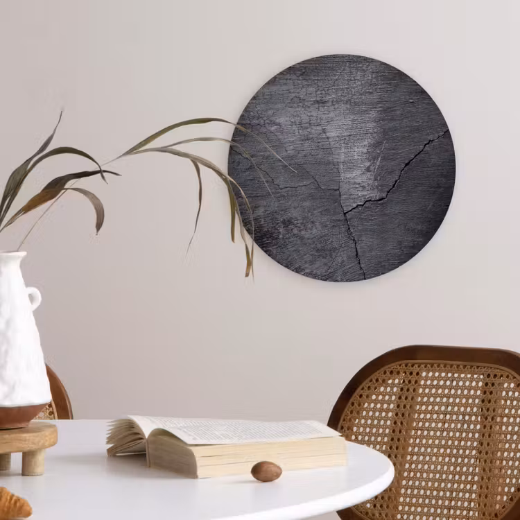 Beton - Zwart - Scheur Wandcirkel kunststof plaat 5mm dik klein -sfeer4