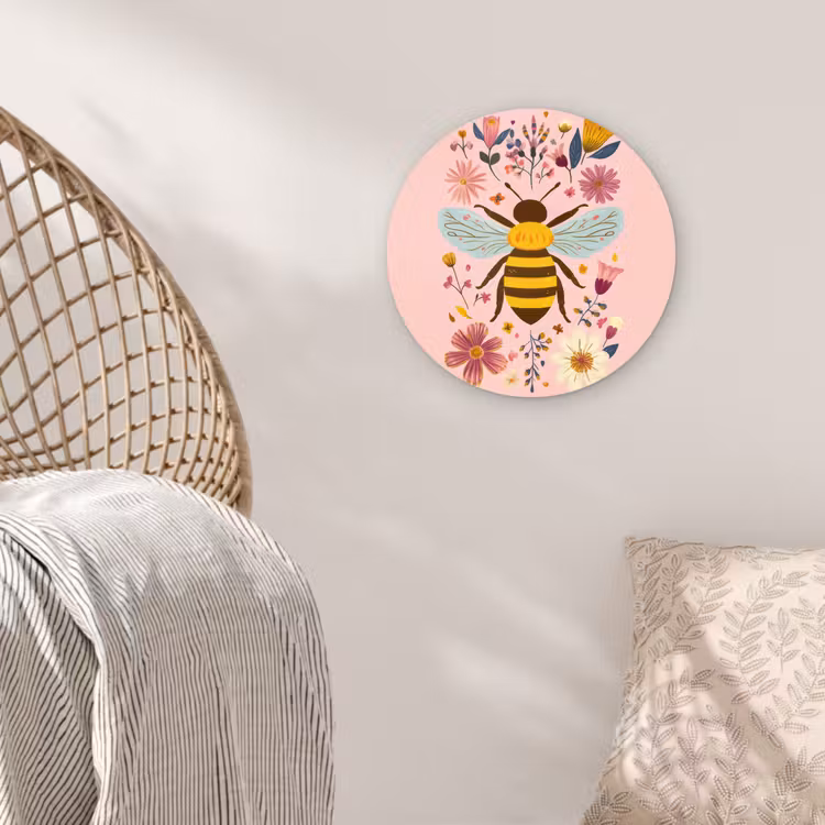 Bij - Geel - Bloemen - Kleurrijk Wandcirkel kunststof plaat 5mm dik klein -sfeer5