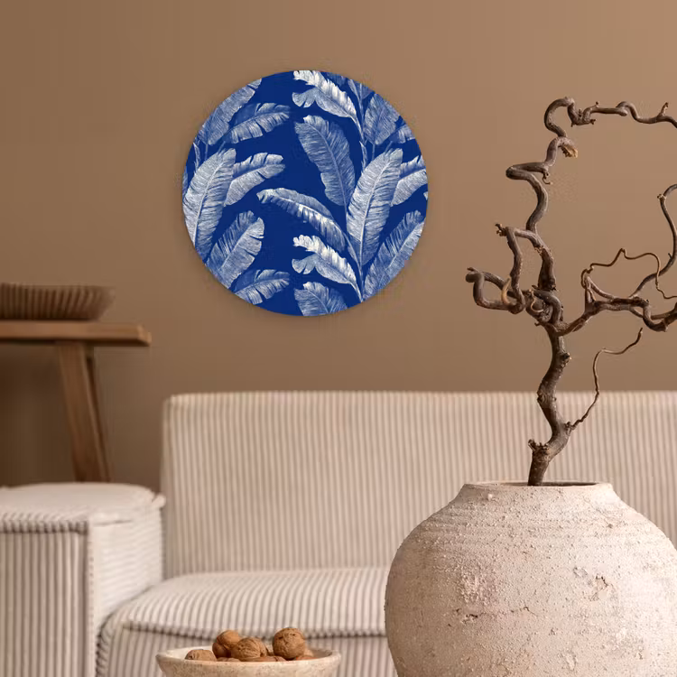 Blad - Palm - Blauw Wandcirkel kunststof plaat 5mm dik klein 188 -sfeer1