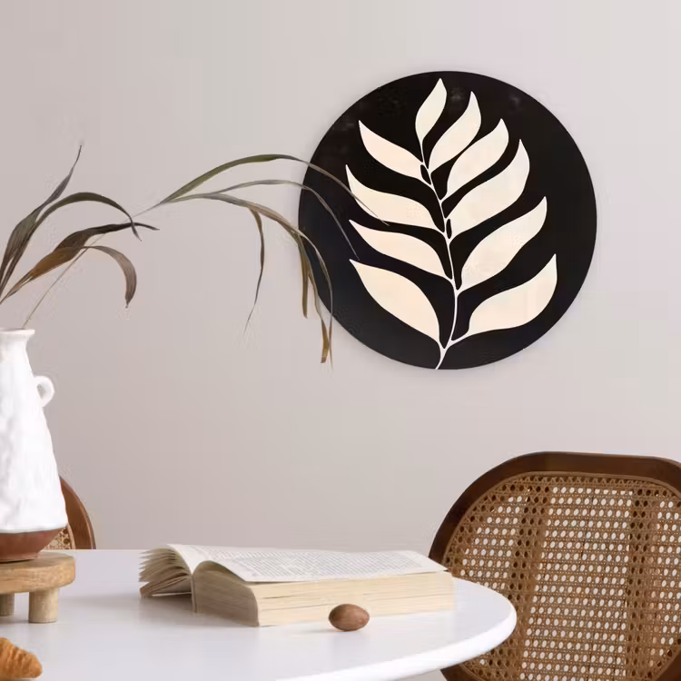 Blad - Wit - Minimalistisch Wandcirkel kunststof plaat 5mm dik klein -sfeer4